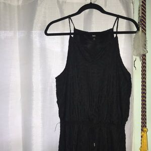 Black halter dress with a-symmetric hemline
